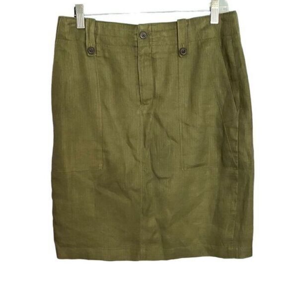 J.Crew women’s army, green linen front pocket skirt size 6 - Picture 1 of 6